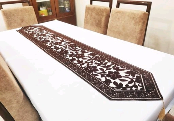 Gorki Cotton Embroidered Table Runner - Brown